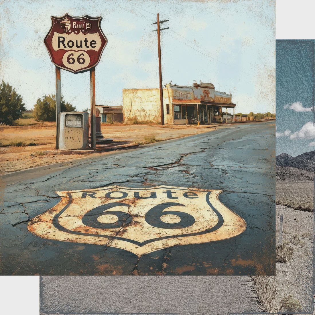 Road Trip Route 66 Collection Open Road Oasis 12 x 12 Double-Sided Scrapbook Paper