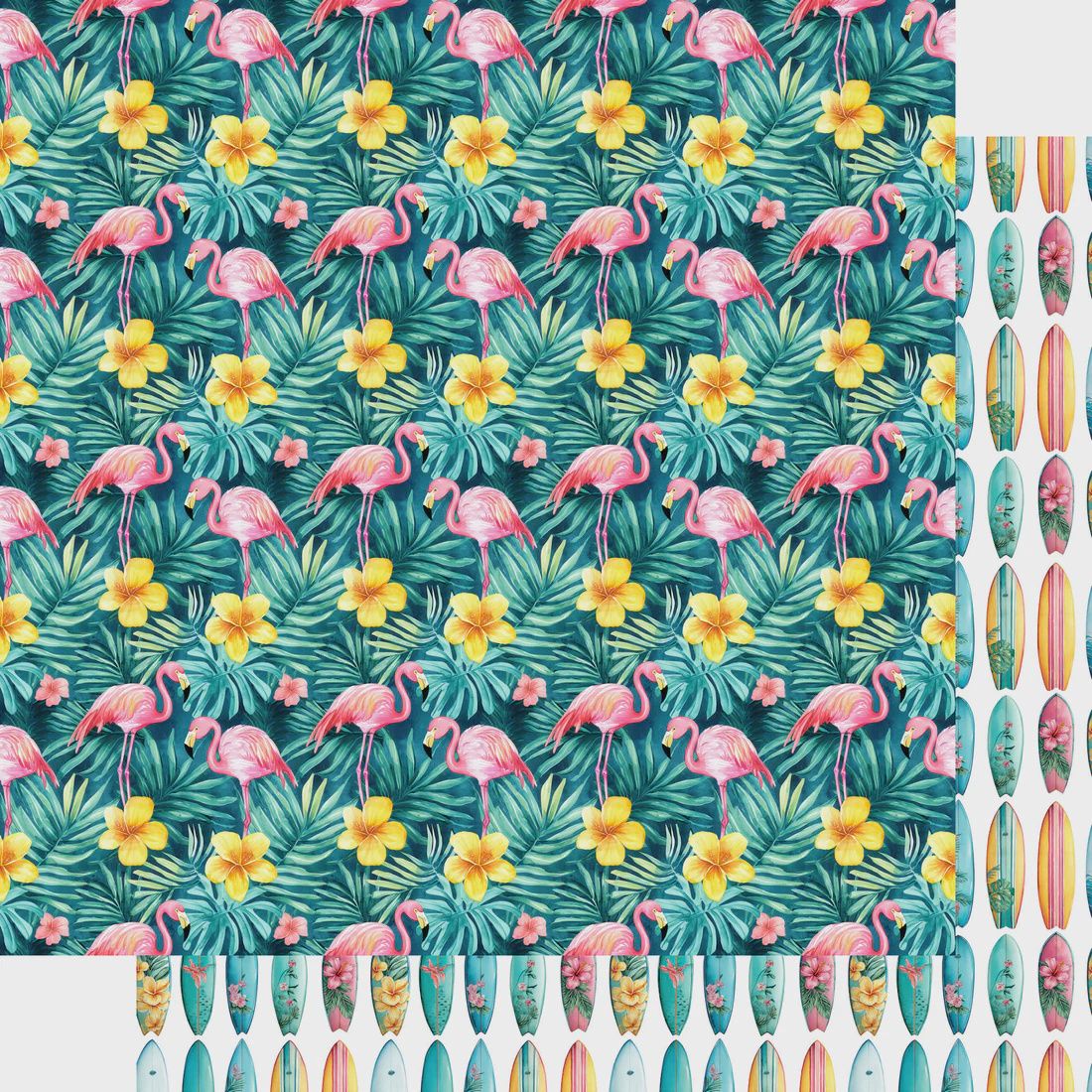 Tropic Like It's Hot Collection Flamingos &amp; Surfboards 12 x 12 Double-Sided Scrapbook Paper