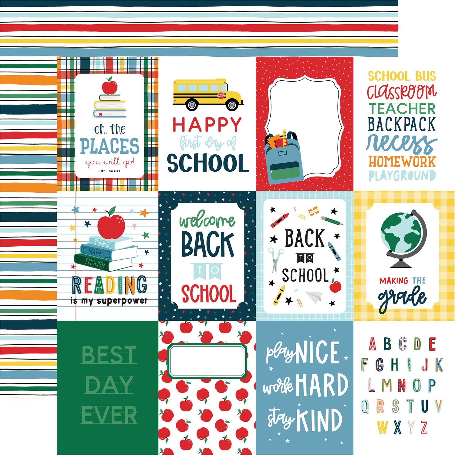 First Day Of School: 3x4 Journaling Cards 12x12 Patterned Paper
