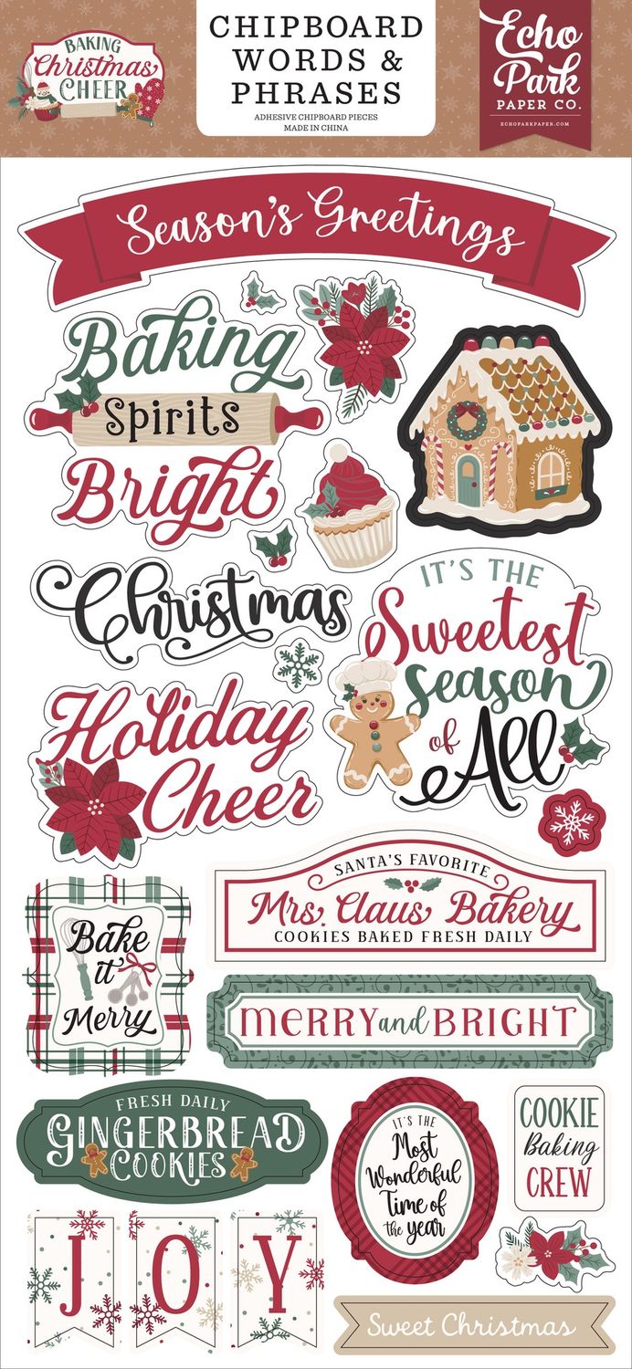 Baking Christmas Cheer 6x13 Chipboard Word &amp; Phrases