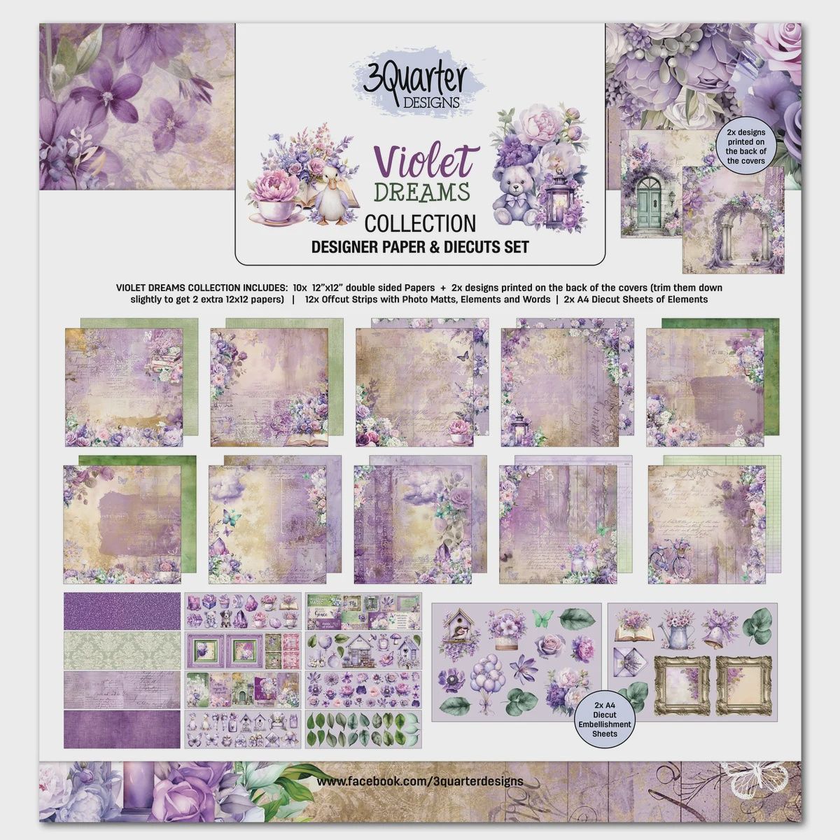 3Quarter Designs Violet Dreams 12x12 Designer Paper &amp; Diecuts Set
