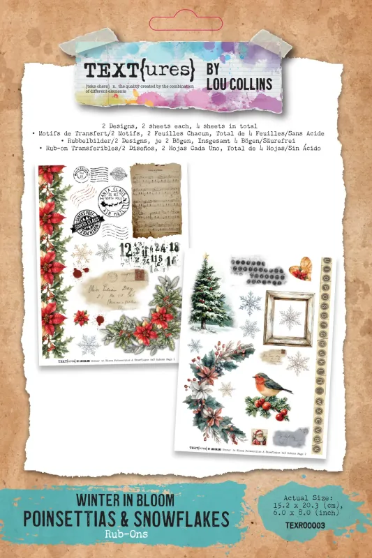 TEXT{ures} Winter in Bloom Poinsettias &amp; Snowflakes 6in x 8in Rub-On Transfer Set