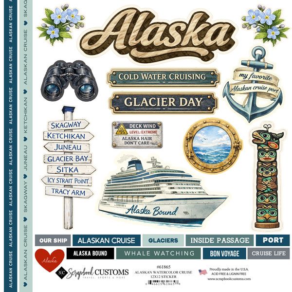 Alaskan Watercolor Cruise 12x12 Sticker