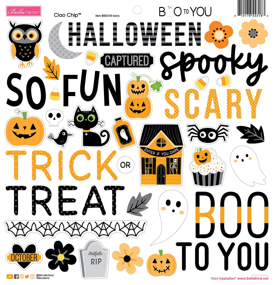 Bella Blvd - Boo To You Collection - Chipboard Stickers - Ciao Icons