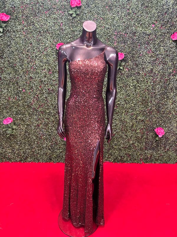 Spaghetti Straps Long Gown with Slit Brown