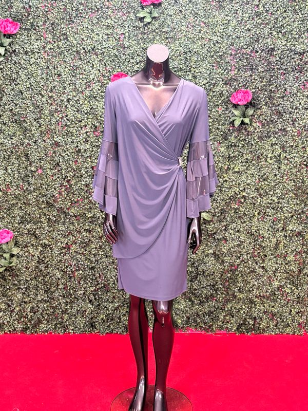 Dark Grey Long Sleeve Mesh Short Gown