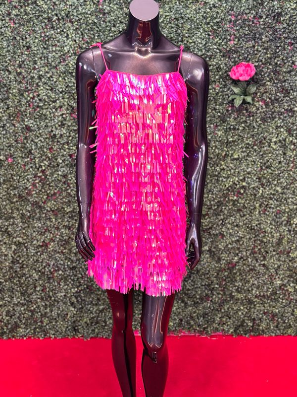 Pink Shimmer Spaghetti Strap Short Gown
