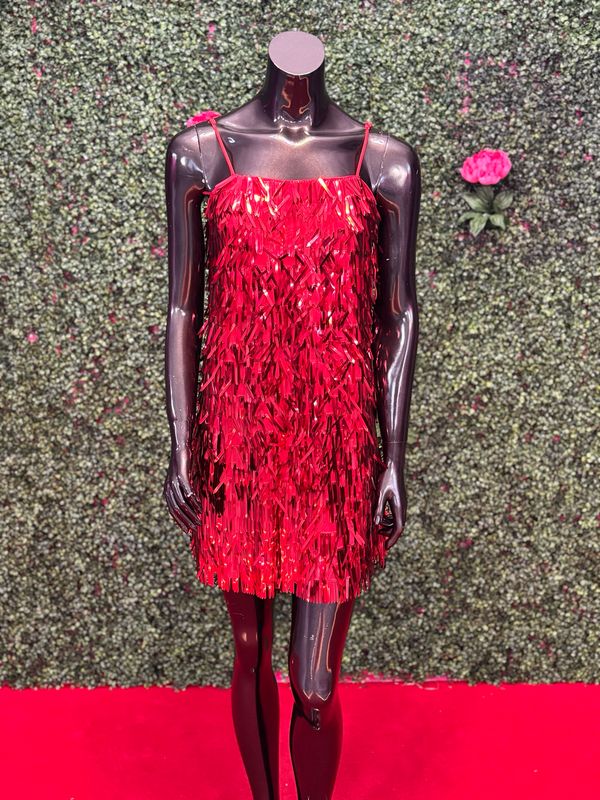 Red Shimmer Spaghetti Strap Short Gown