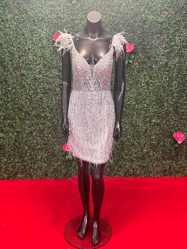 Silver Bedazzled Feather Short Gown