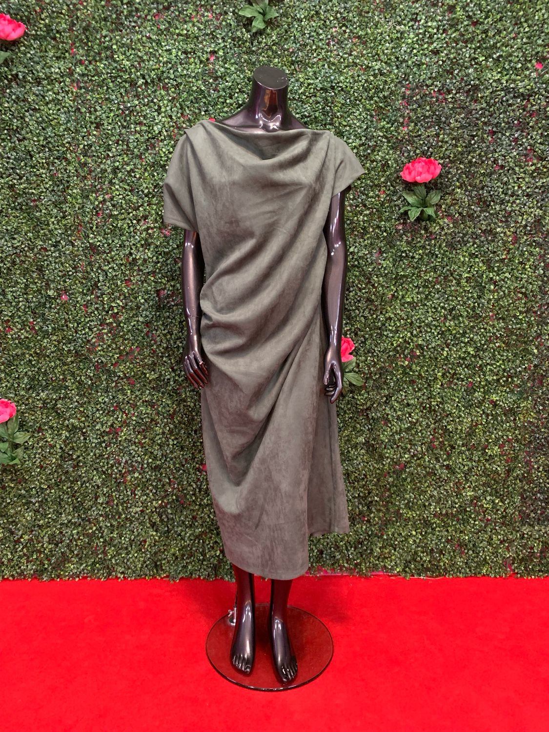 Green Suede Off-Shoulder Maxi