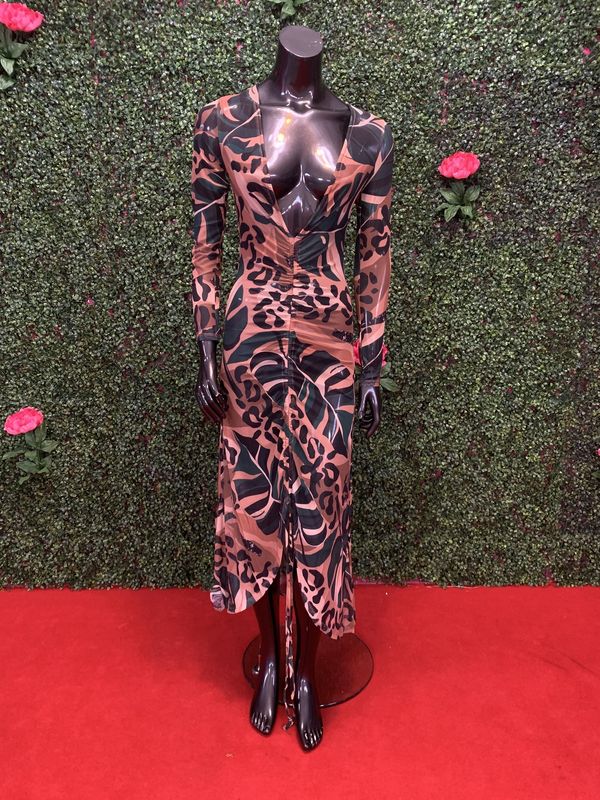 Mesh Cheetah Pull Over Dress