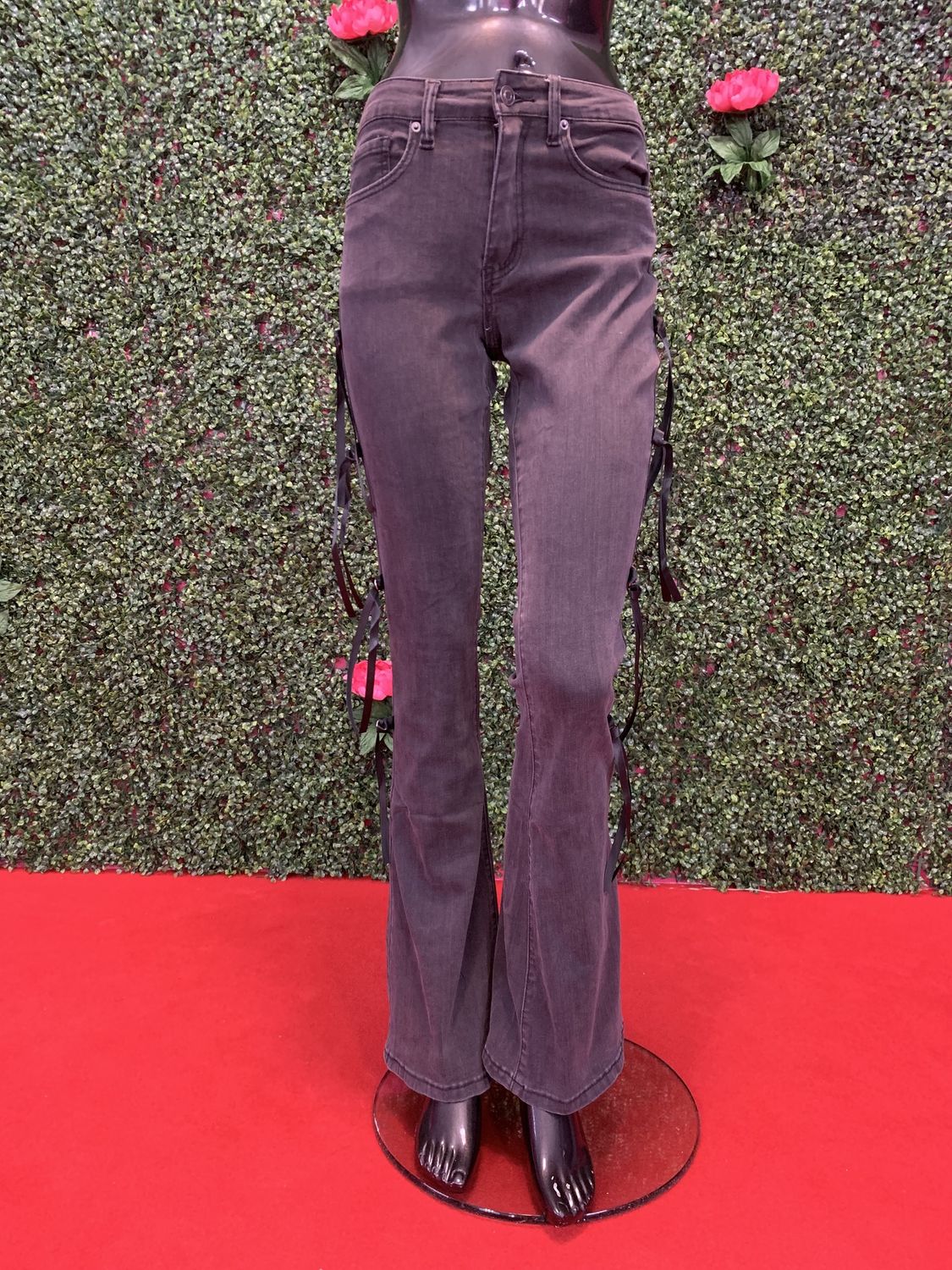 Ribbon Black Denim Jeans