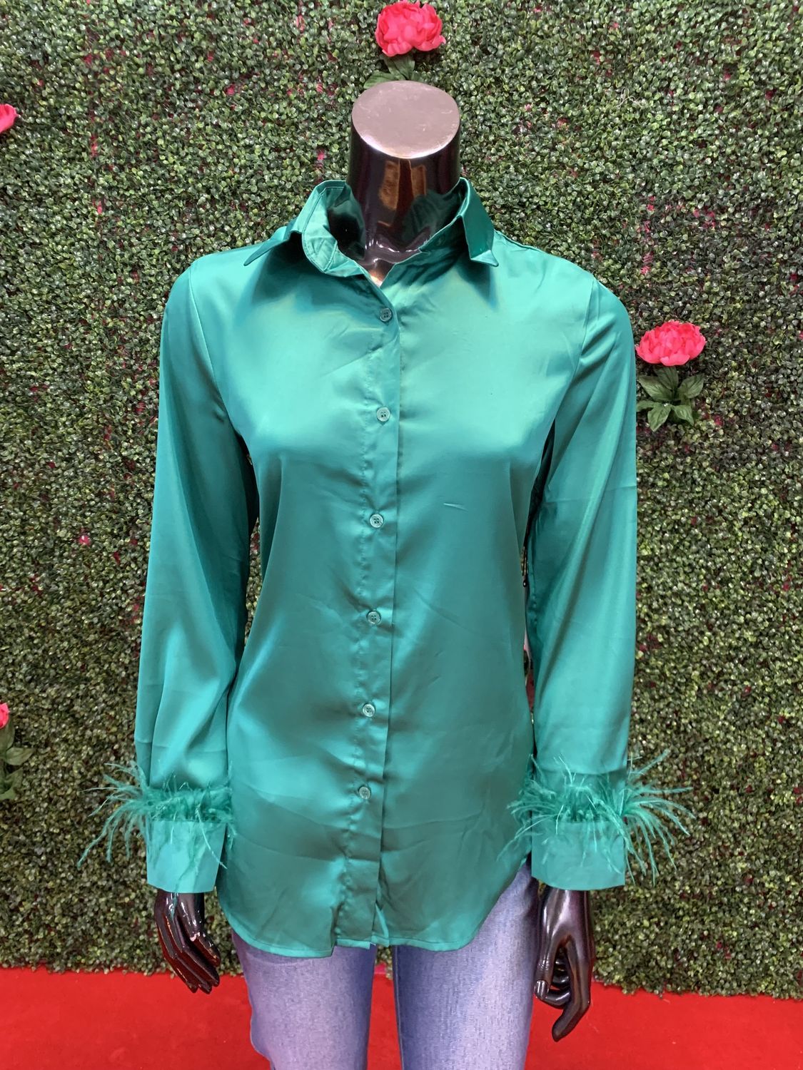 Green Long Sleeve Feathered