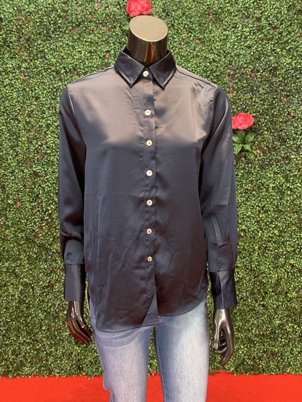 Navy Blue Silky Long Sleeve