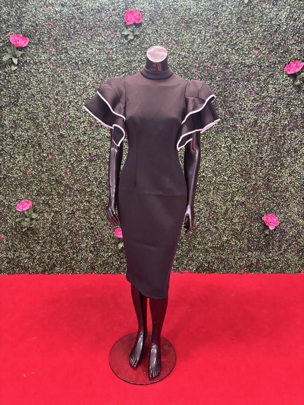 Black and White Ruffled Sleeve Dress