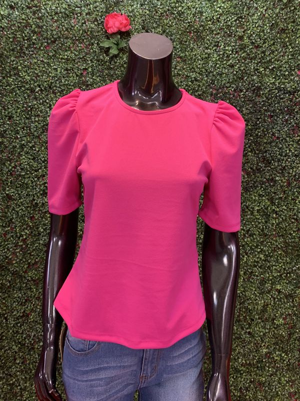 Fuschia Dress Top Short Sleeve Blouse