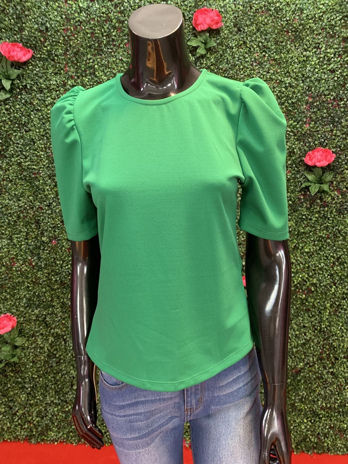 Green Short Sleeve Blouse