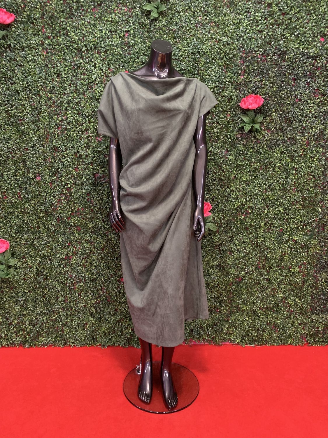 Green Suede Off-Shoulder Maxi