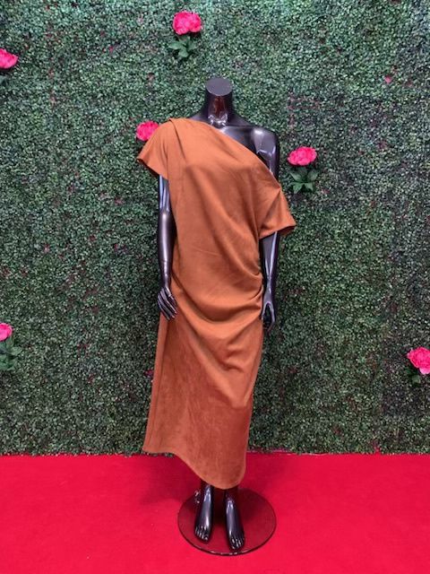 Rust Suede Off-Shoulder Maxi