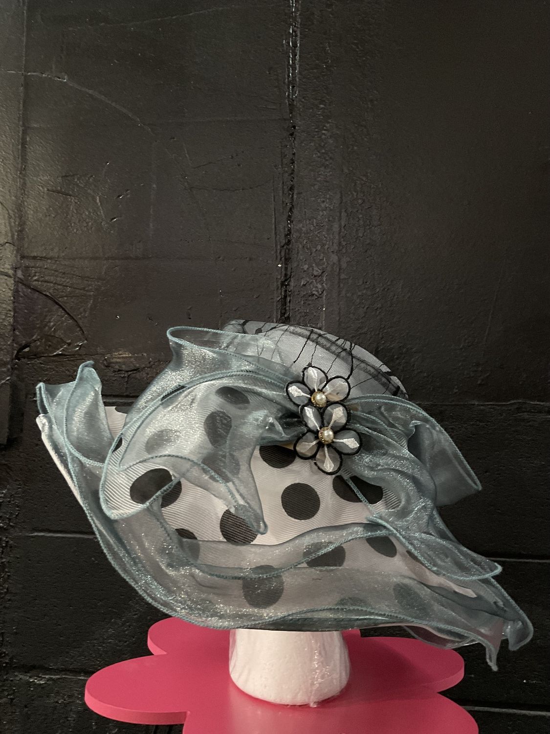 Mesh Polka Dot Grey Hat