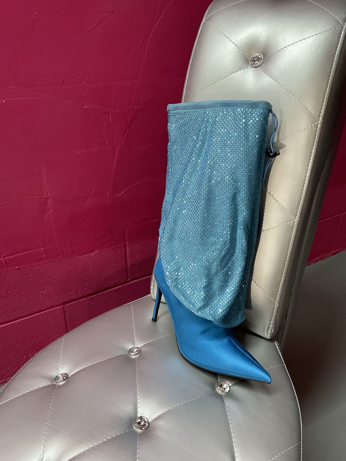 Blue Bedazzled Heel Boot