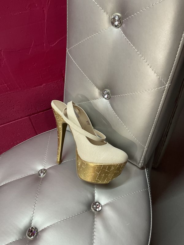 White and Gold Pumps