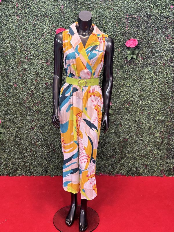 Abstract Pants Suit w/ Green Belt