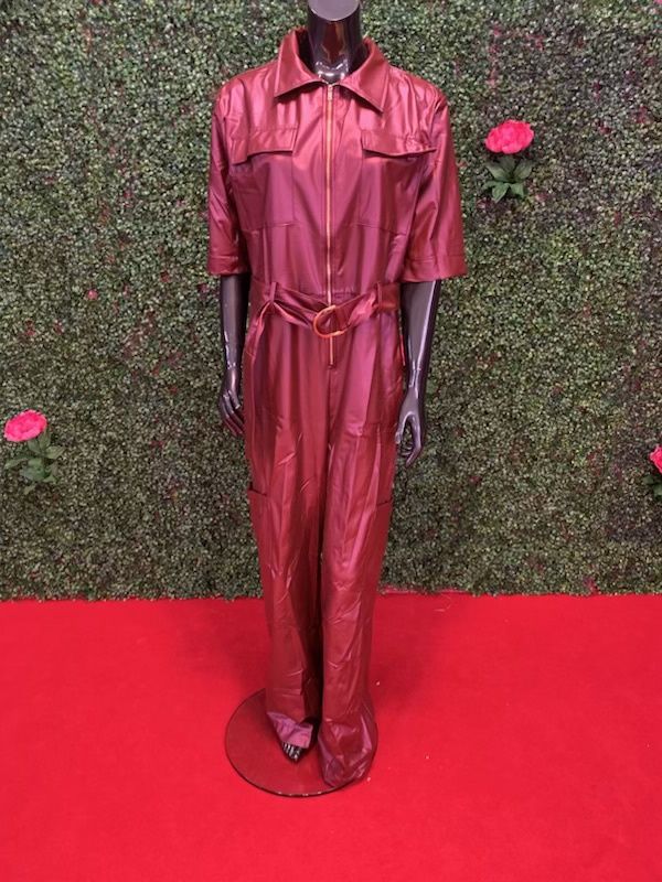 Burgundy Cargo Faux Leather Jumpsuit
