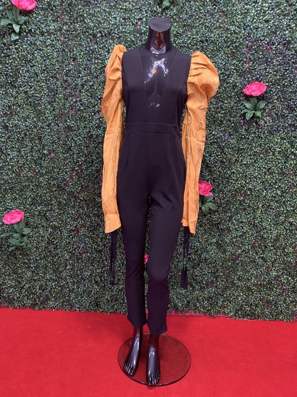 Gold Sleeve Black Jumpsuit