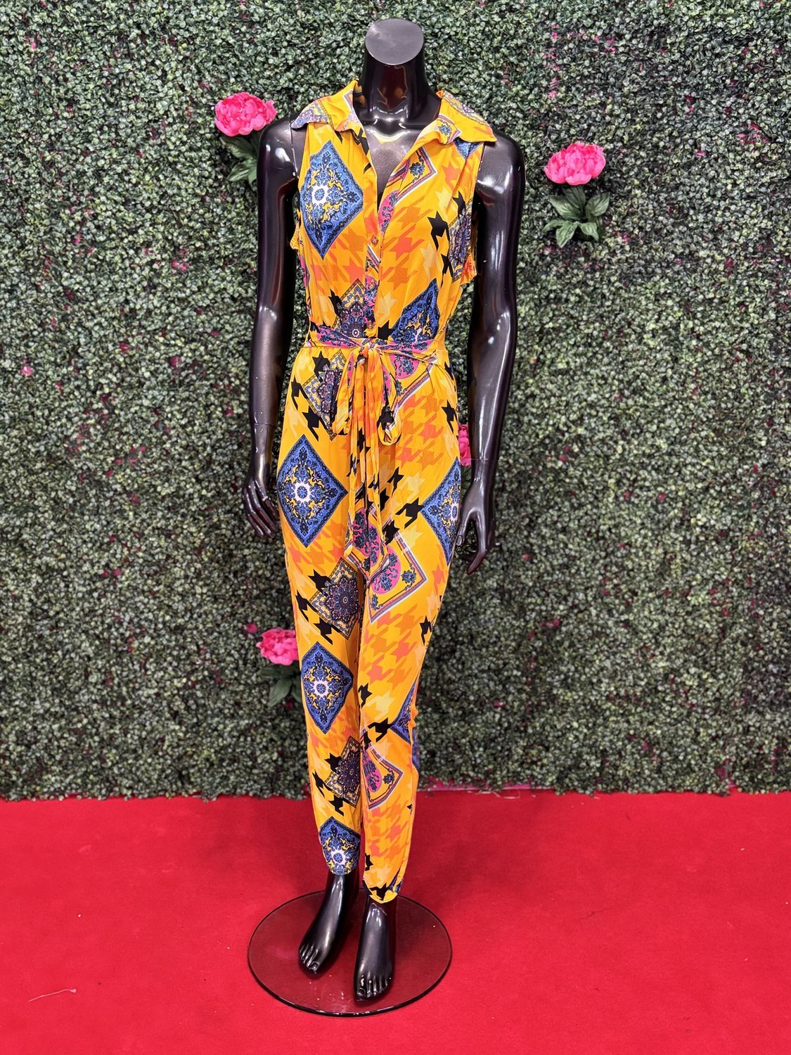 Yellow and Blue Diamond Pants Suit