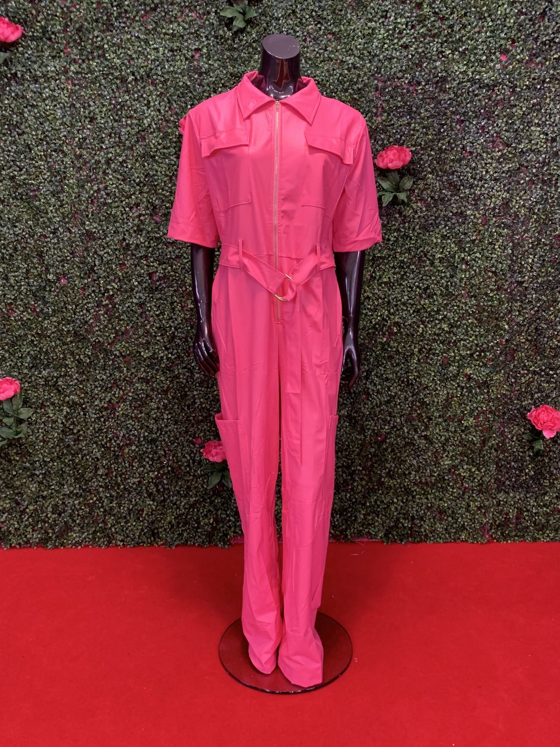 Pink Cargo Faux Leather Jumpsuit