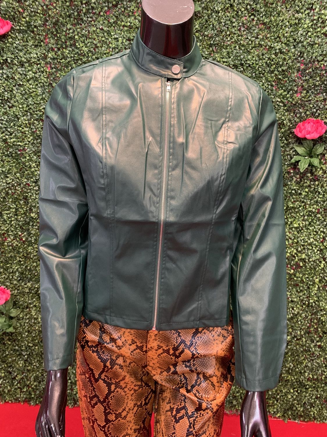 Emerald Green Faux Leather Jacket