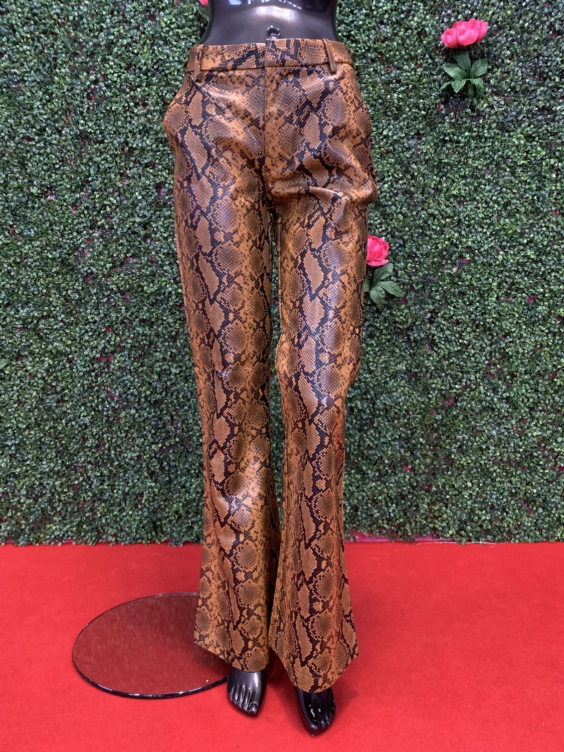 Wide-leg Snakeskin Bronze Faux Leather Pants