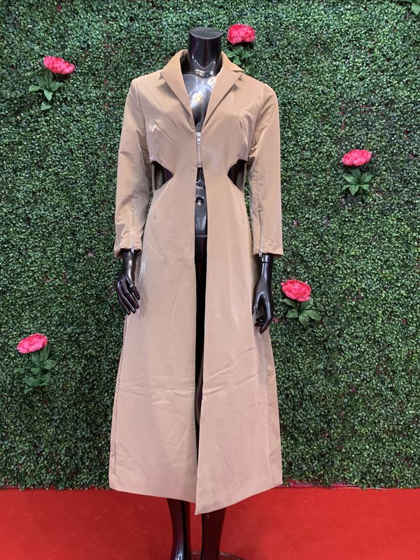 Peep Hole Faux Leather Trench Coat