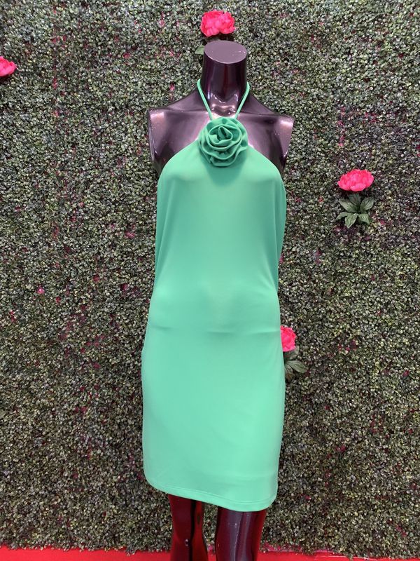 Green Floral Back-Out Dress