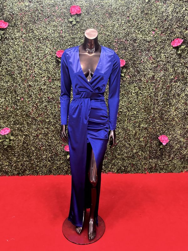 Blue Long Sleeve Silk Gown