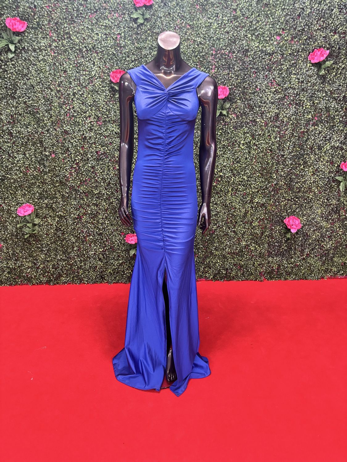 Blue Short Sleeve Silk Long Gown