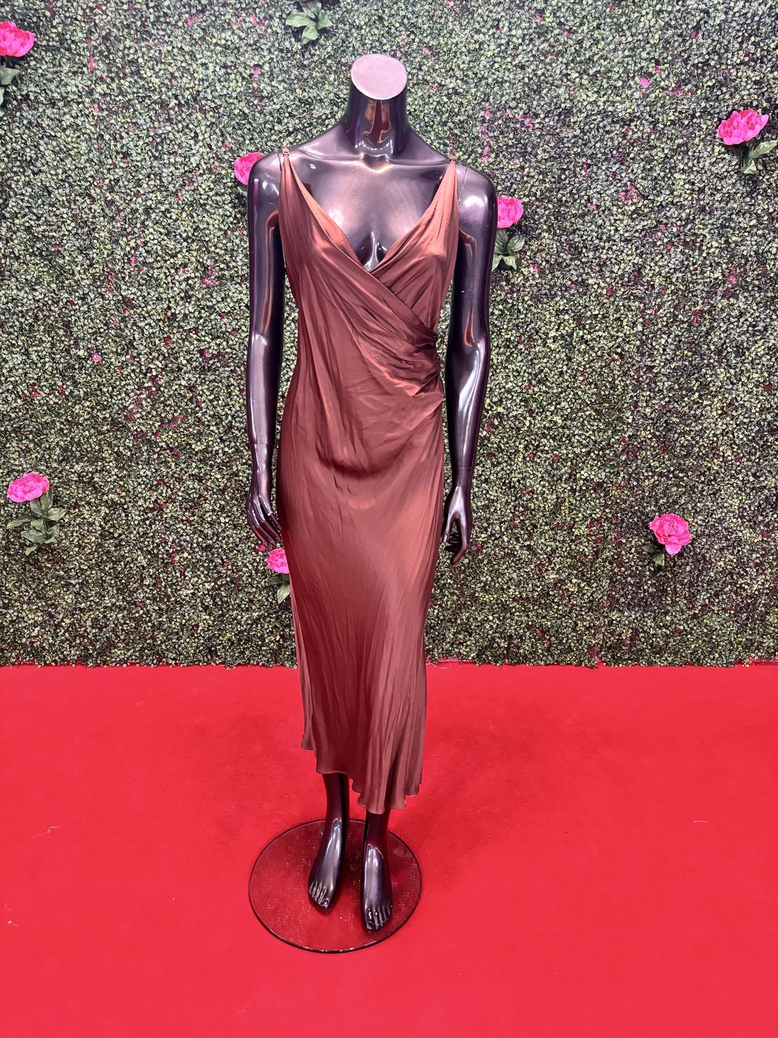 Brown Silk Spaghetti Strap Long Gown