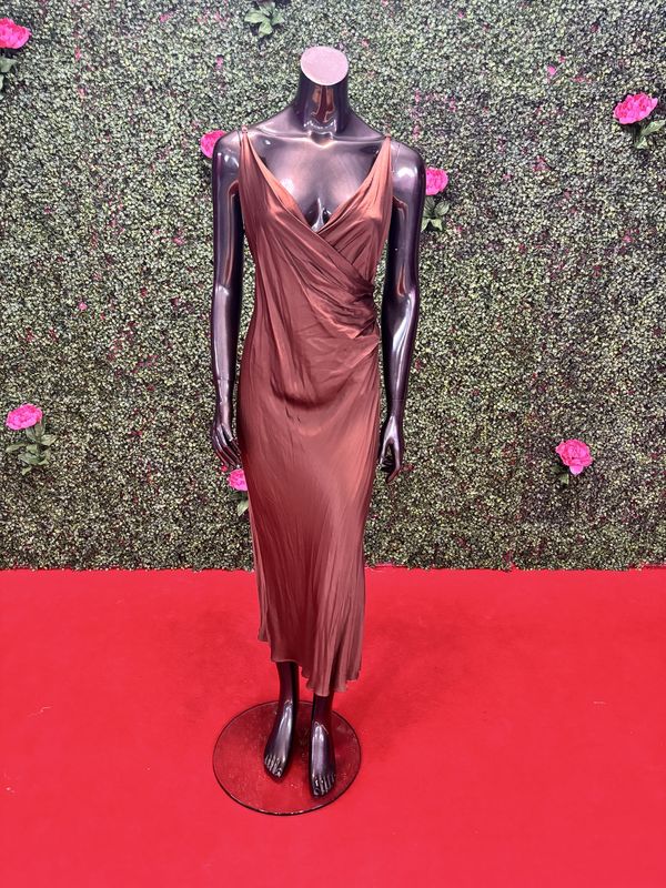 Brown Silk Spaghetti Strap Long Gown