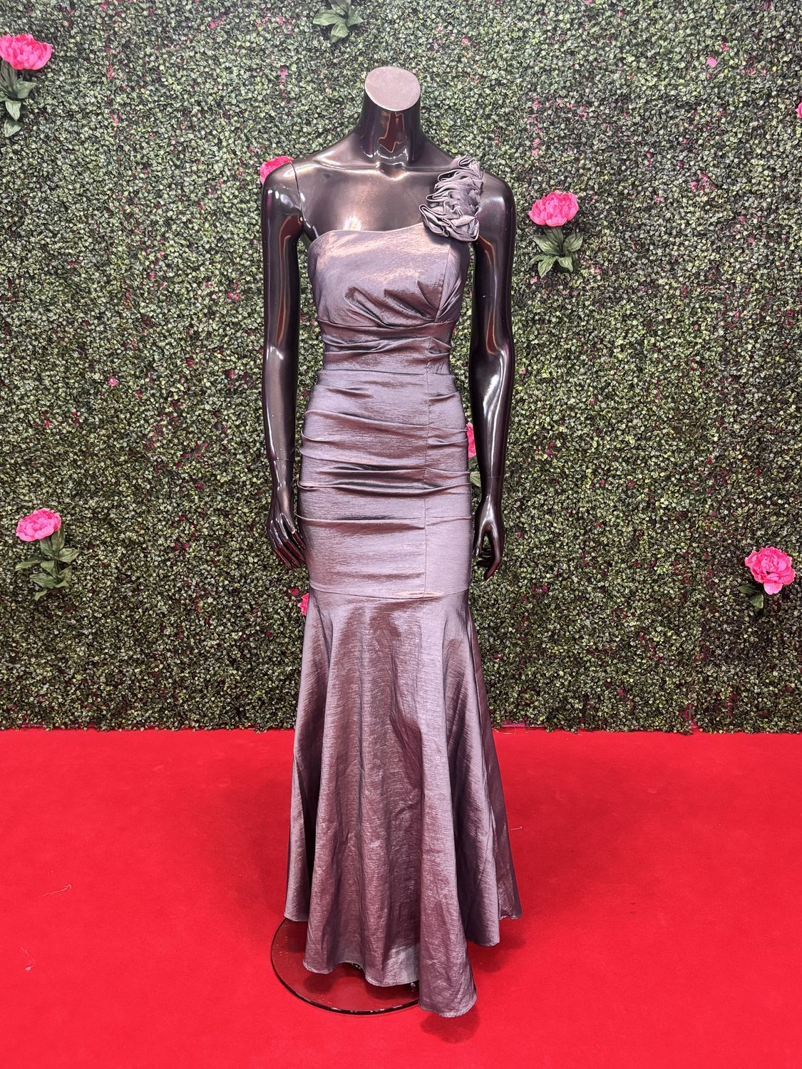 Grey One Shoulder Long Gown