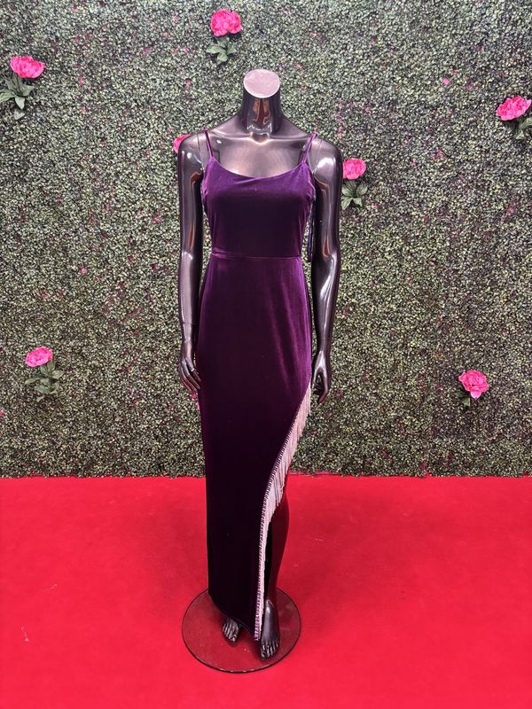 Purple Velvet Spaghetti Strap Long Gown