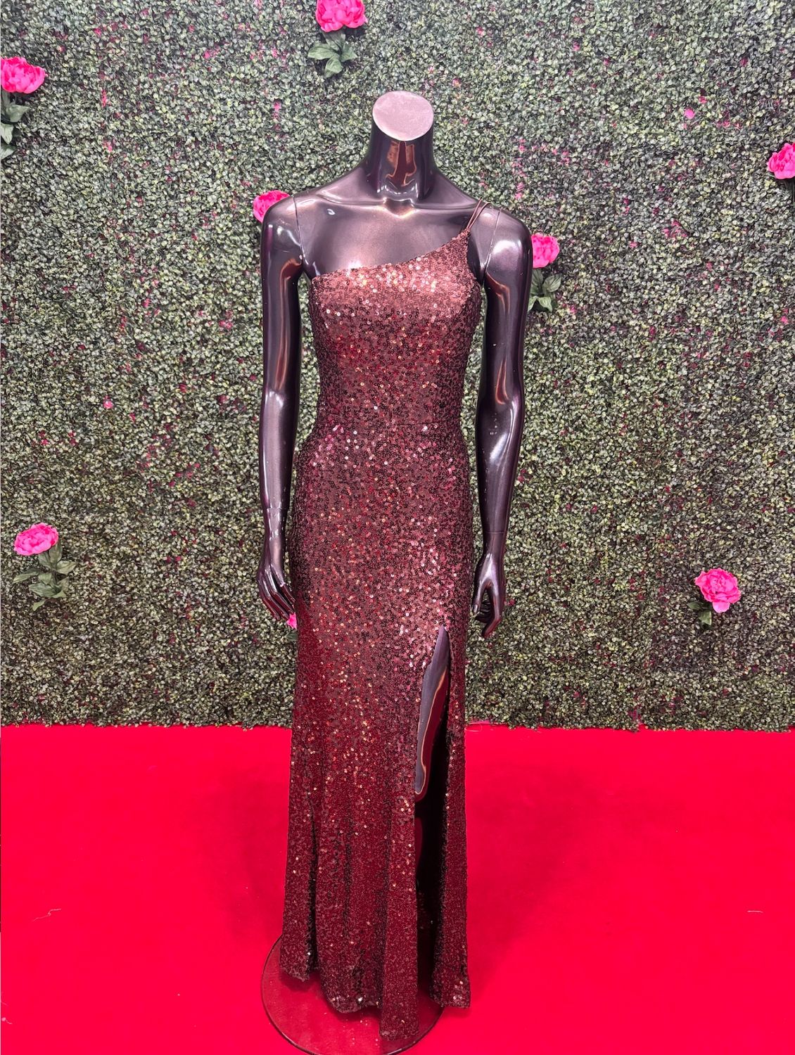 Brown Sparkly Spaghetti Strap Long Gown