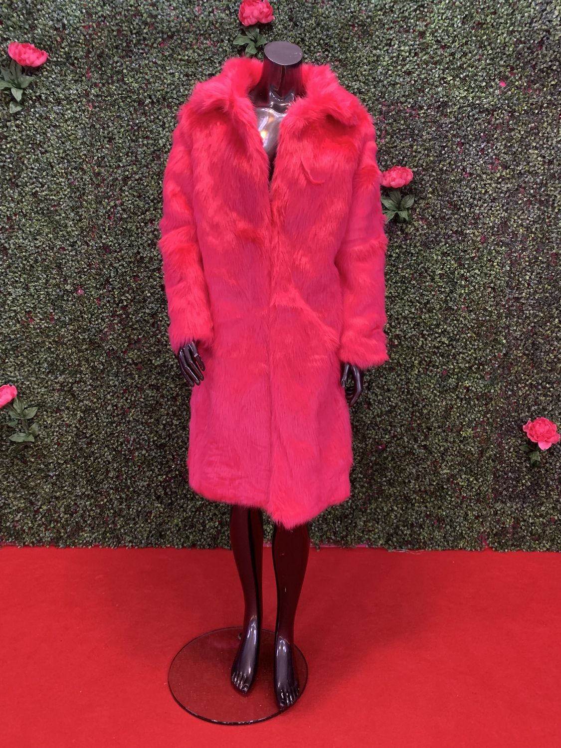 Hot Pink Faux Fur Long Coat