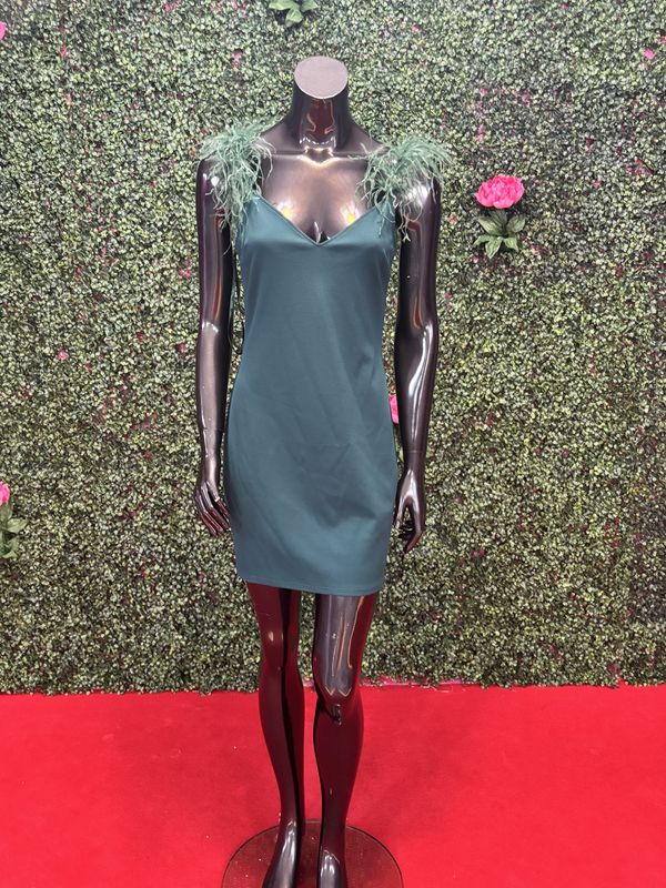 Green Feather Spaghetti Strap Cocktail