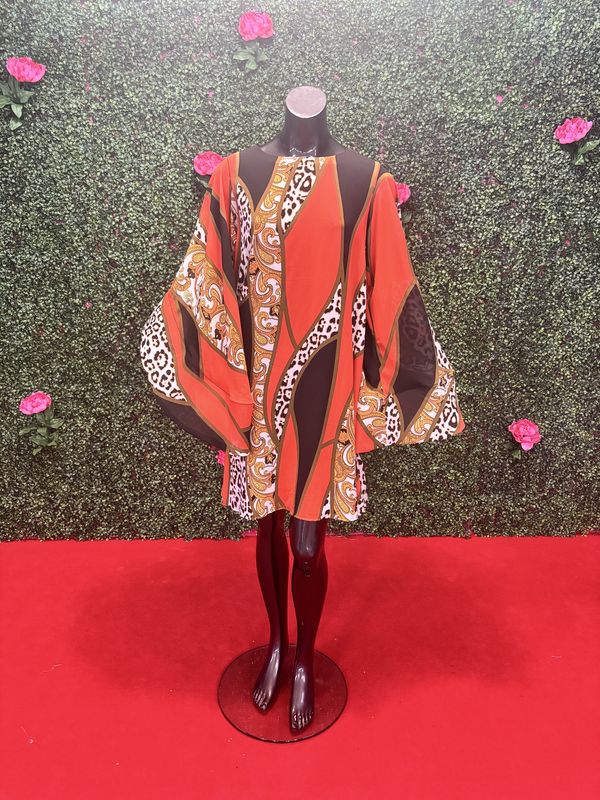 Orange Cheetah Flare Dress