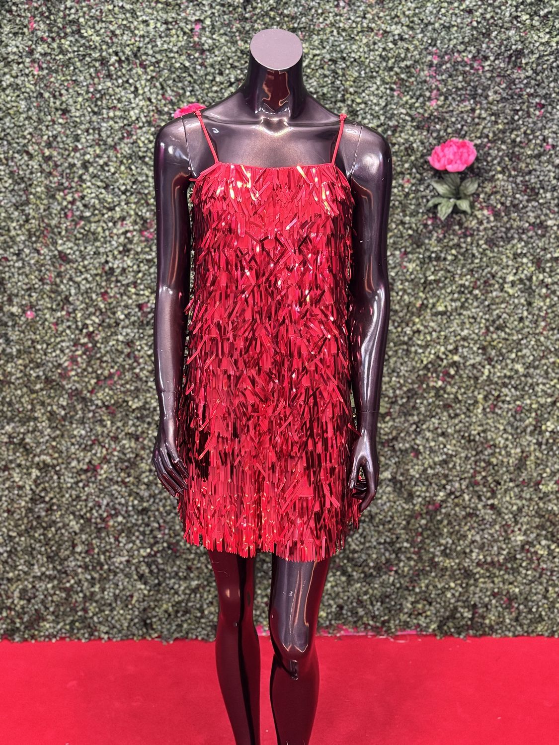 Red Shimmer Spaghetti Strap Short Gown