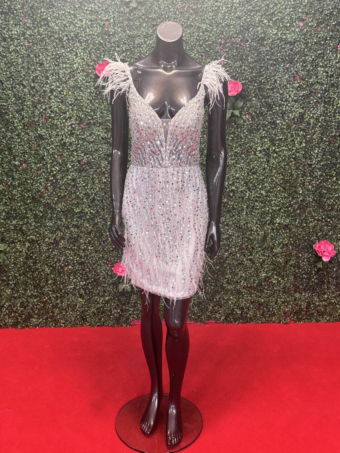 Silver Bedazzled Feather Short Gown