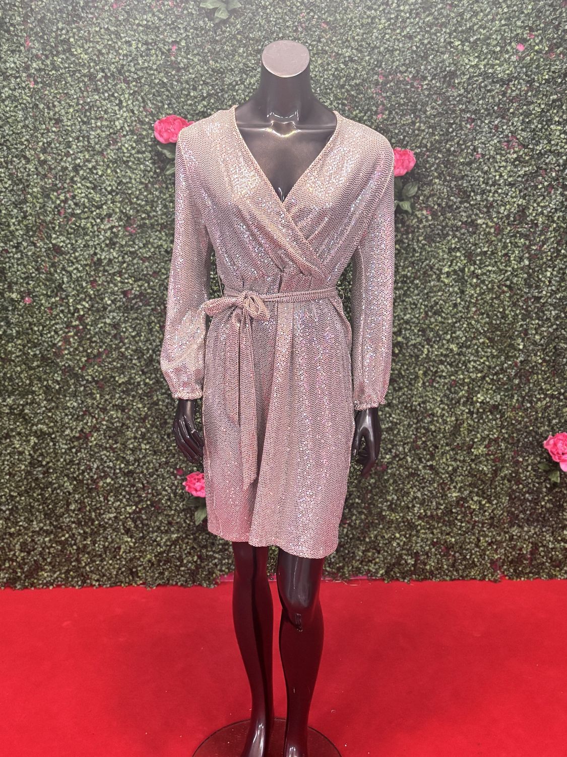 Silver Shimmer V-Neck Belted