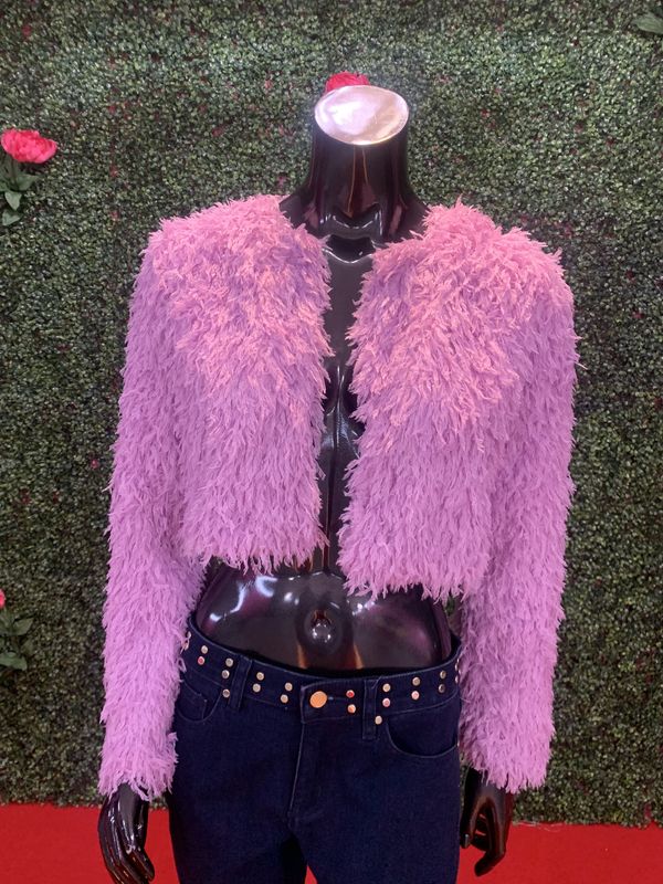 Purple Fuzzy Crop Top Jacket