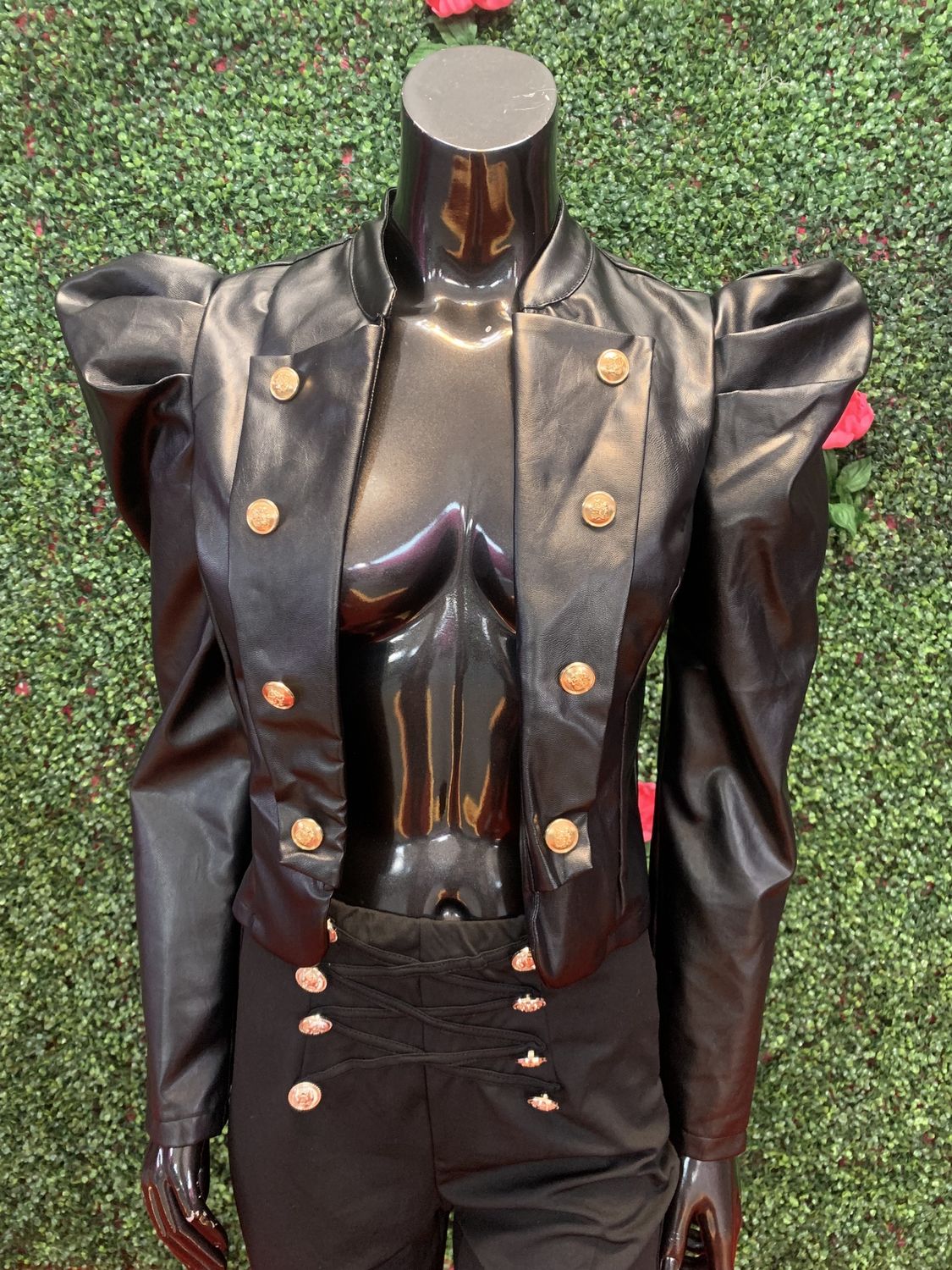 Black Gold Button Faux Leather